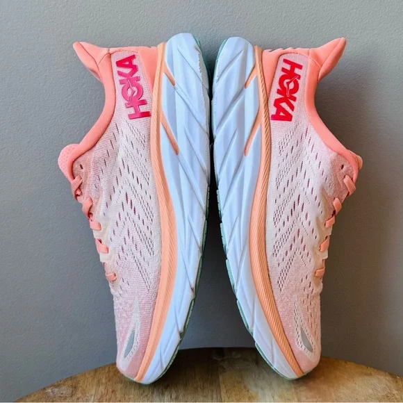 Hoka Women's ONE ONE Clifton 8 Running Shoe in Cantaloupe/Silver Peony Size 9.5 - Picture 6 of 15